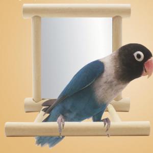 Wooden bird toy hook bird mirror toy interesting wooden bird supplies